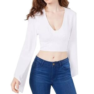 Guess White Cropped Back/Front Tie Statement Sleeve Blouse Sz M